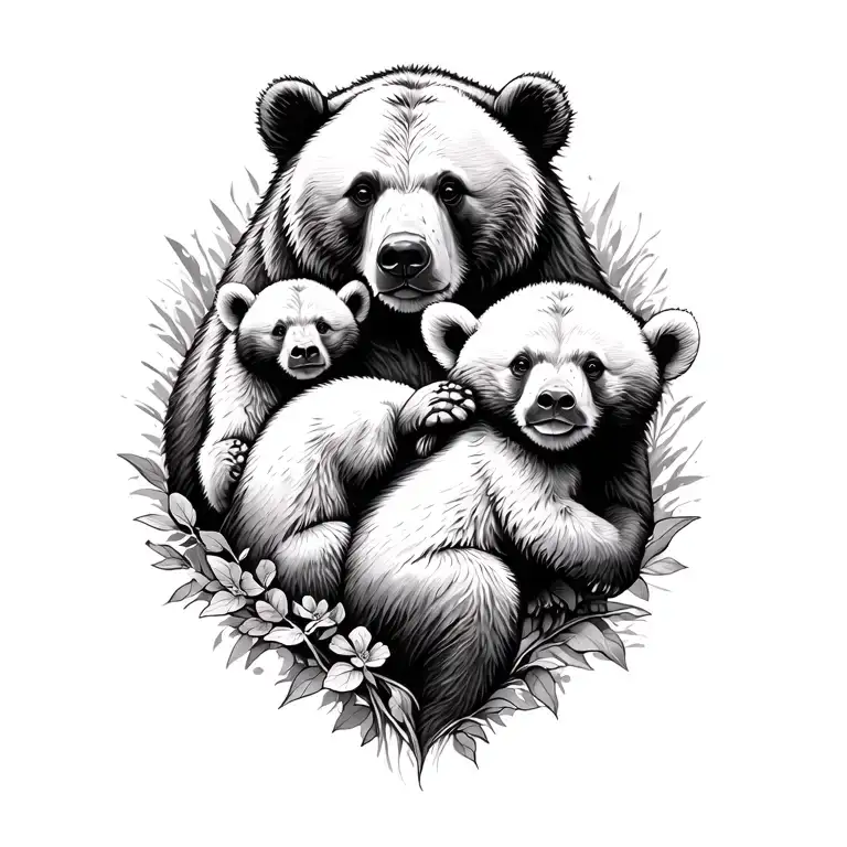 Mama Bear And 2 Cubs Surrounded