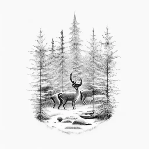 An Enchanting Forest Scene With A Hidden Deer Camouflaged Among The Trees