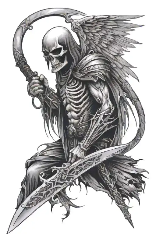 Death Angel Wings Holding Scythe