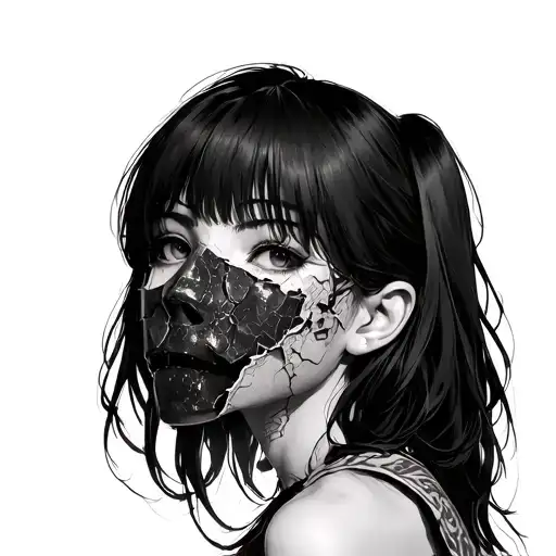 Anime Girl With A Broken Porcelian Mask Split