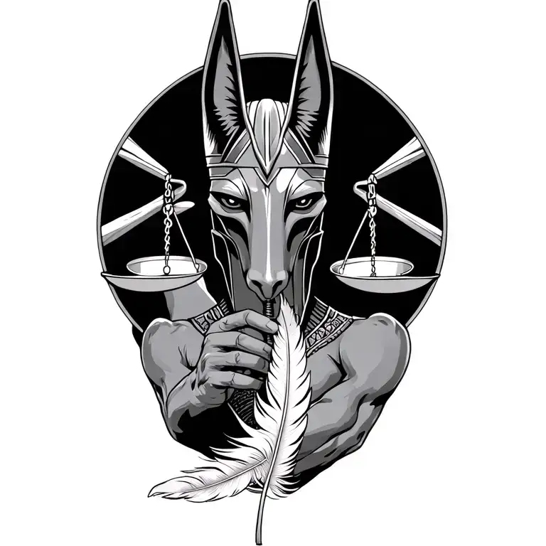 Anubis Holding Scale Weighing A Feather