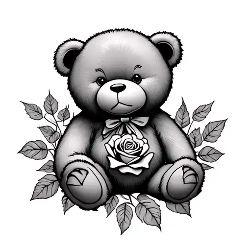 Teddy Bear And Roses Intertwined