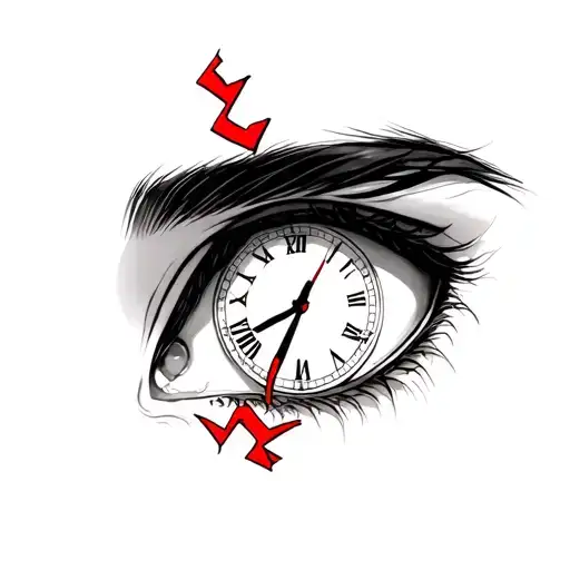 Clock Inside In Left Anime Eye And Broken Heart In Right Anime Eye