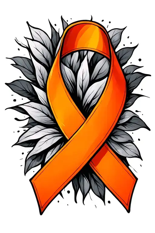 Orange Cancer Ribbon Wrapped Tightly Around Geographic Design