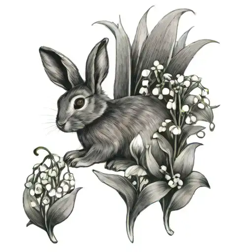 Rabbit In A Field Of Lily Of The Valley Flowers