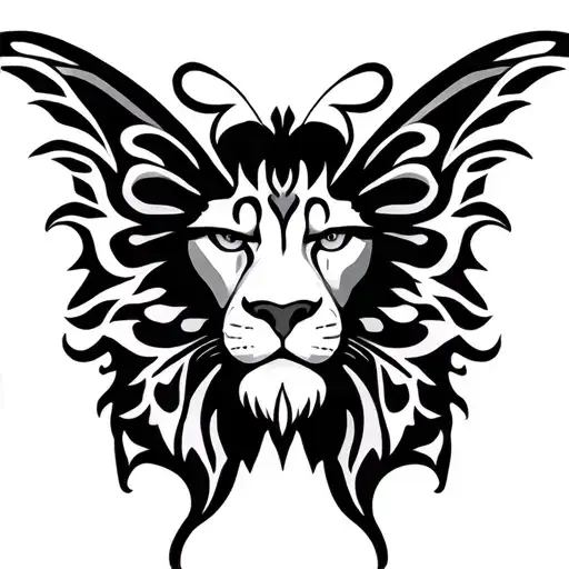 Tribal Lion Face Inside Butterfly Outline