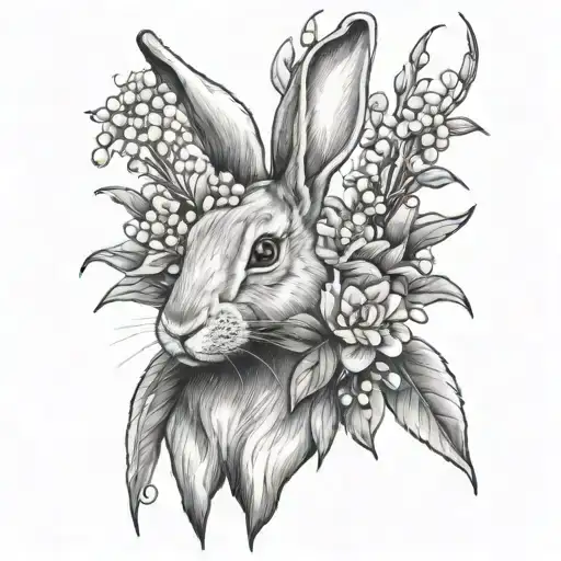 Rabbit With Lily Of The Valley Flowers Surrounding