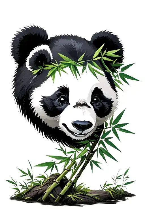 Happy Panda Head With Bamboo Forest