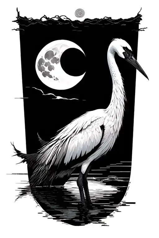 Japanese Crane With Moon