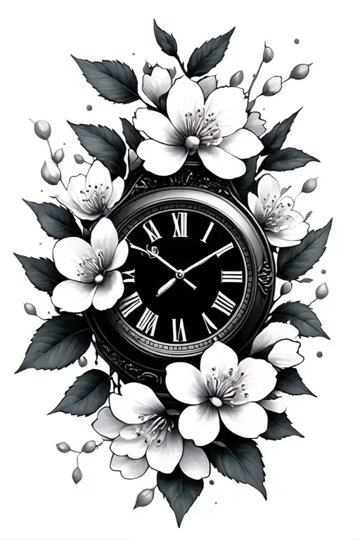 Cherry Blossoms With Clock Face