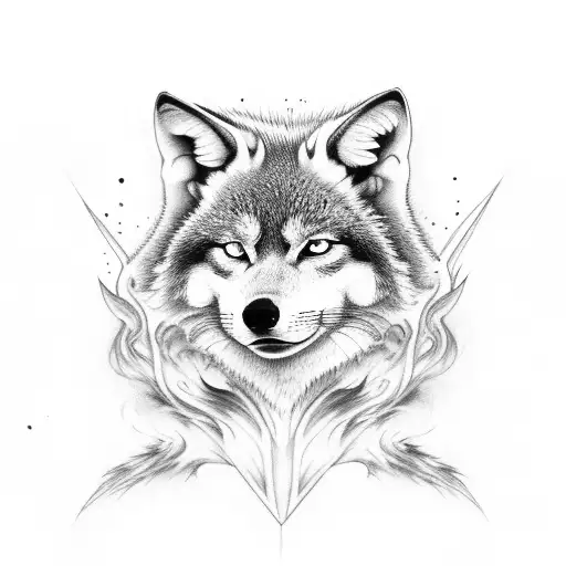 Kitsune And Black Wolf In Smoke