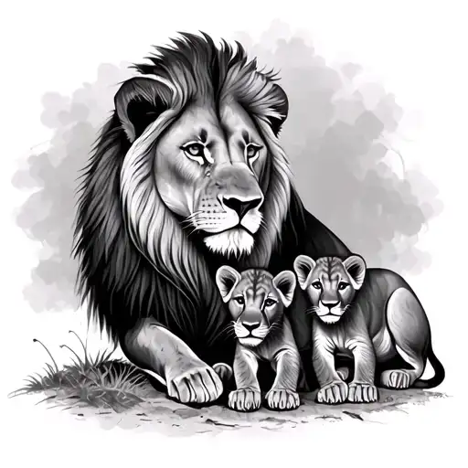 Female Lion And 2 Cubs