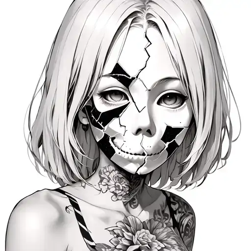 A Anime Girl With A Broken Porcelain Mask