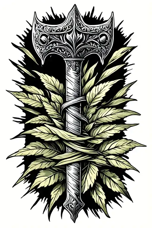 Medieval Mace Weapon Wrapped In Plants With Sun Ray Background