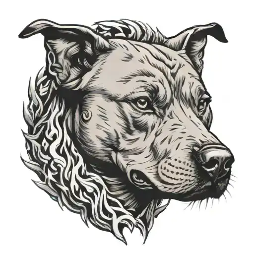 Pit Bull With Fire Behind It And Guns