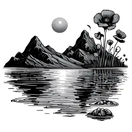 Sun Water Mountains Poppies