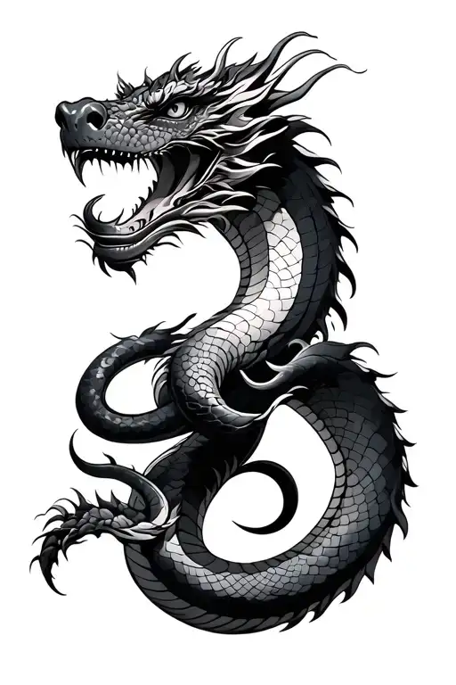 Eastern Dragon Intertwined With A Snake