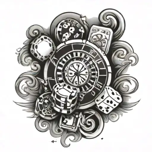 Easy Casino Tatoo Black And White Drawing