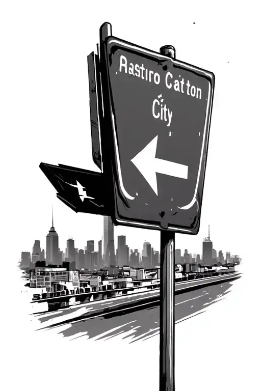 Street Sign City Skyline In The Background