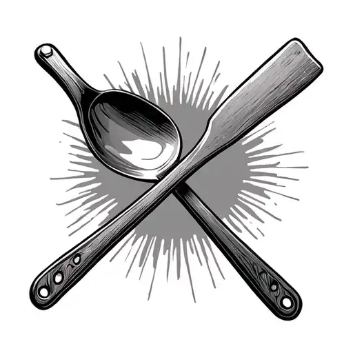 Spatula And Spoon Drawn In Black