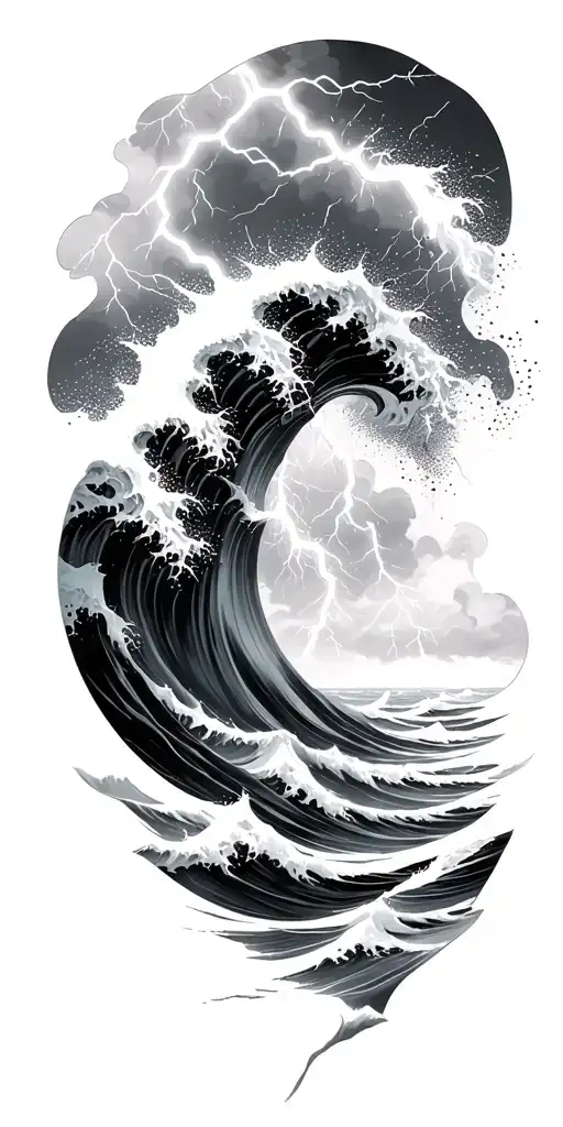 Ocean Waves Crashing With Lightning Storm