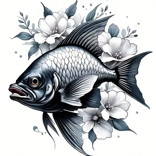 Coi Fish With Flowers Fem