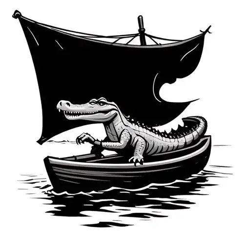 Cartoon Crocodile Sailing A Small Dinghy