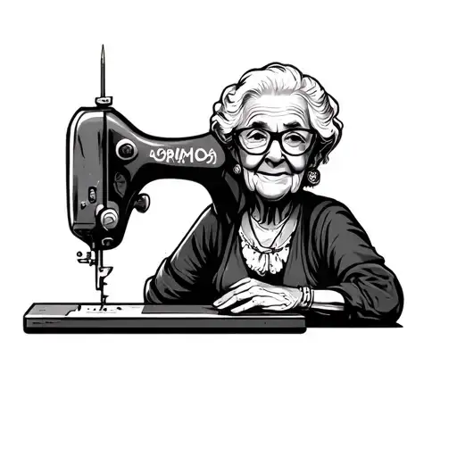Grandma Sewing Needle Cartoon Character