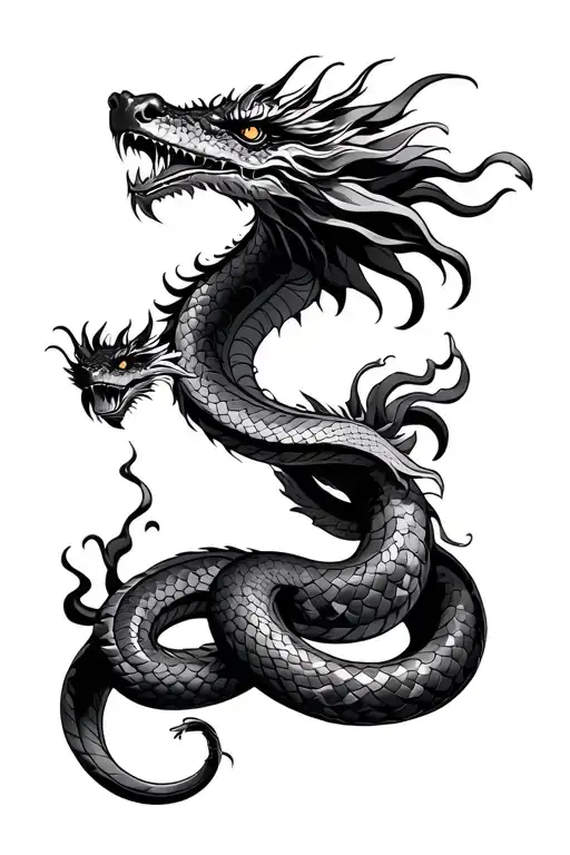 Eastern Dragon Intertwined With A Snake Slithering