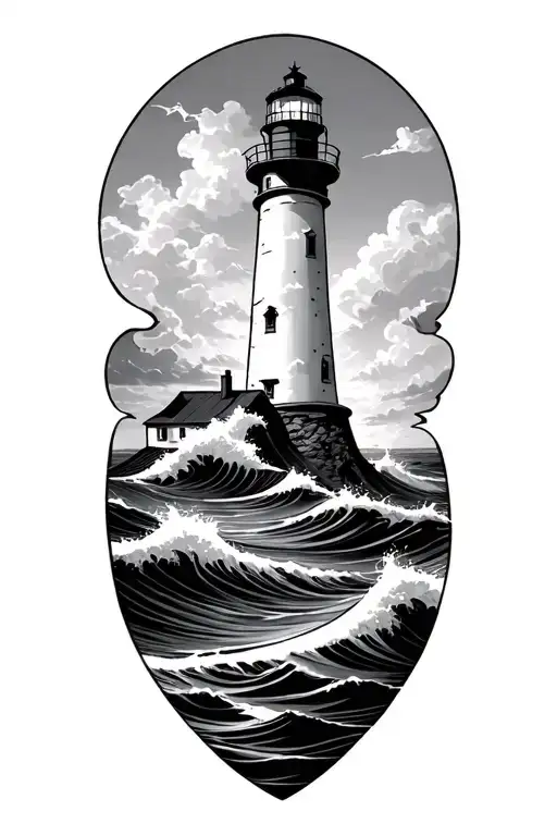 Dramatic Lighthouse Wide And Short With Waves