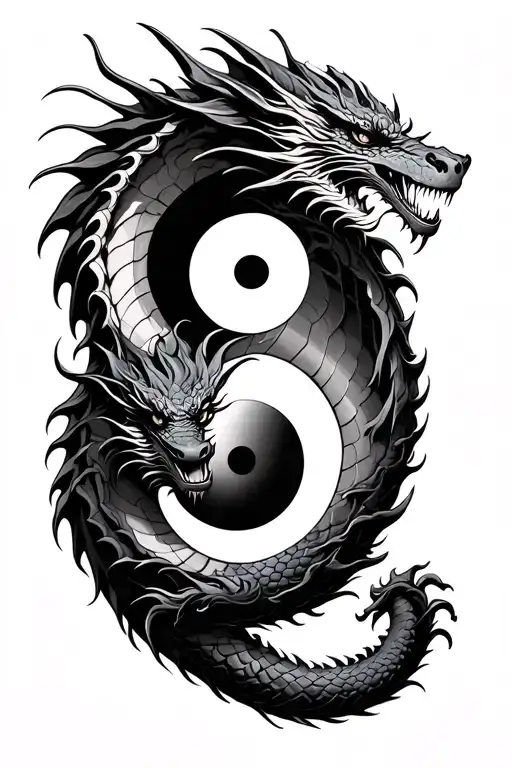 Dragon Wrapped Around Yin Yang Symbol