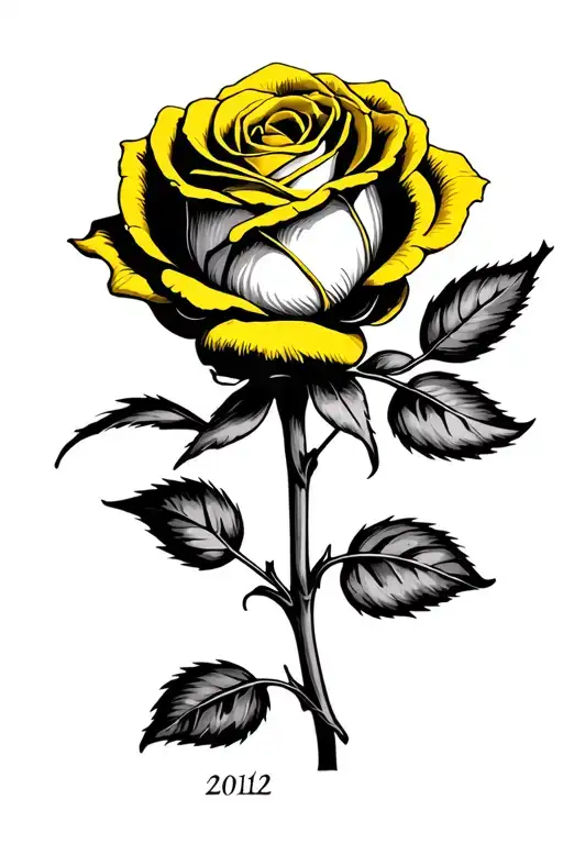 Single Rose With Yellow Shading And A Date As The Stem