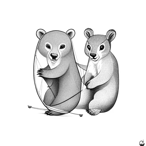 A Bear And A Squirrel Sharing A Hammock