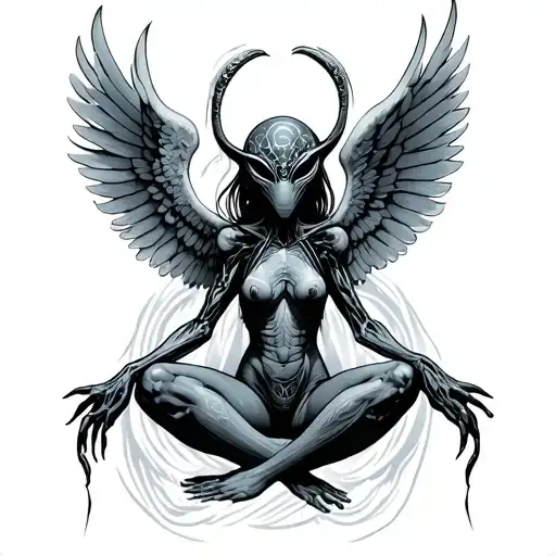 Alien Body With Angel Wings Spread