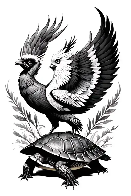 Tortoise With A Pheonix Sitting On Its Shell Turn Into Circular
