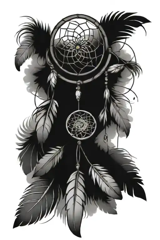 Dreamcatcher And Feathers Hanging