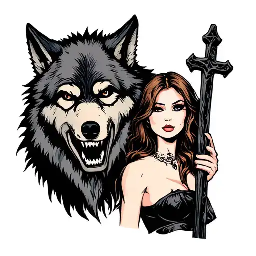 Wolf Man Holding Cemetery Pin Up Girl