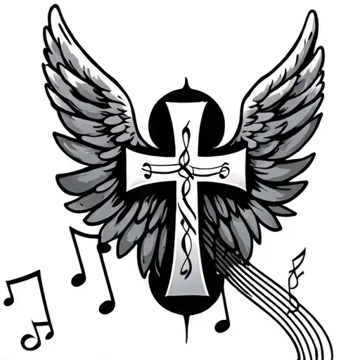 Cross Music Notes Angel Wings
