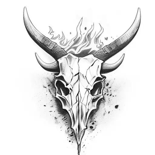 Bull Skull With Flames Coming Through The Eyss