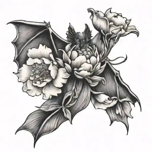 Bat And Peony And Lily Flowers