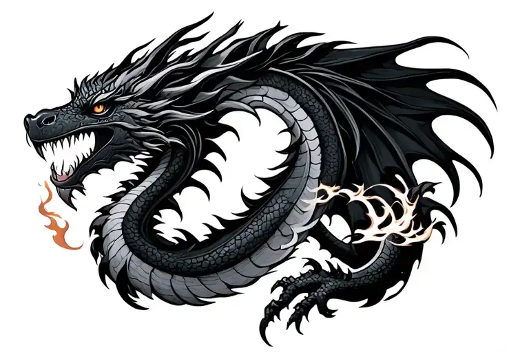 Small Dragon Breathing Fire Feminine From The Side