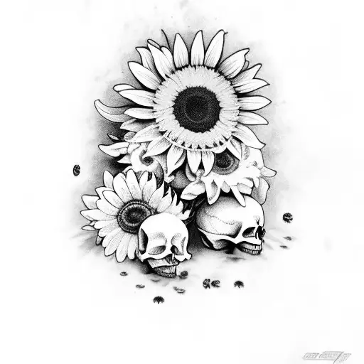 Skull And Sunflowers And Daisys