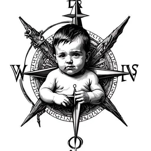 Baby Boy With Cross And Compass Surrounded For Chest Part