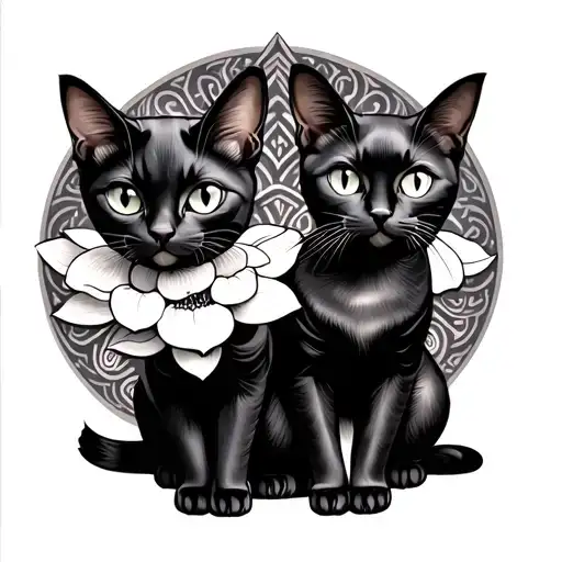 Lotus And Egyptian Black Cat Sitting