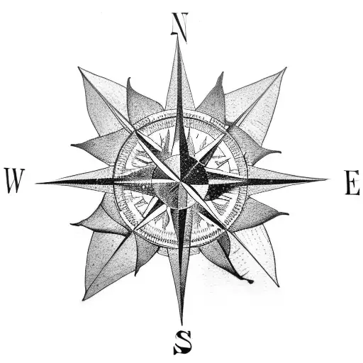 A Compass Rose Intertwined With Vibrant House Plants And Flowers