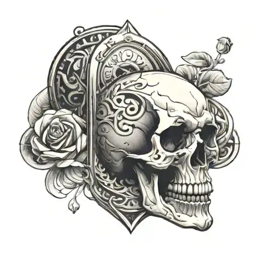 Skull In Hourglass With Sand Pouring