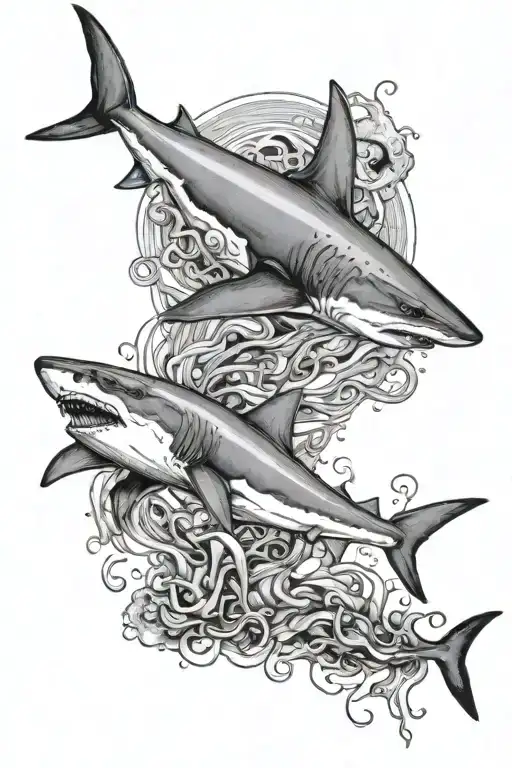 Shark Swiming With Jellyfish