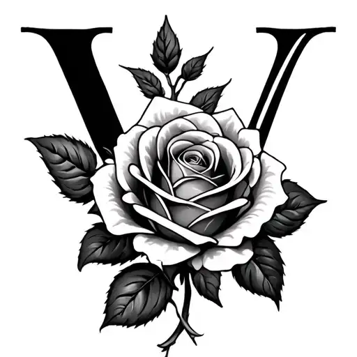 Letter V With A Rose