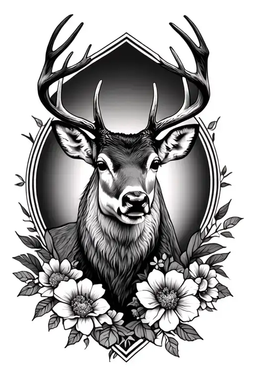 Buck Deer With Floral Design Sleeve