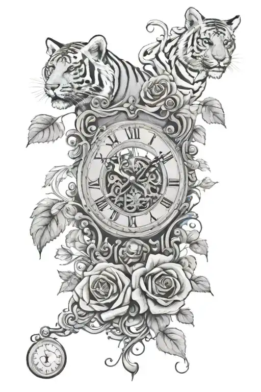 Roses Vines Skeleton Keys Tiger Clock